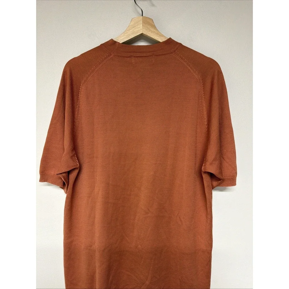 Johnston and Murphy Mens Sweater Size M Short Sleeve 100% Silk Casual Orange